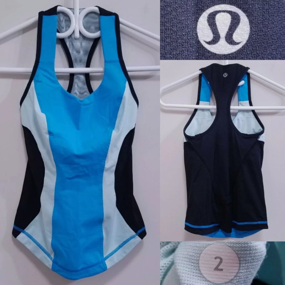 Lululemon Cardio Kick Tank 2 XXS Woman's Top Black Shirt RacerBack Blue